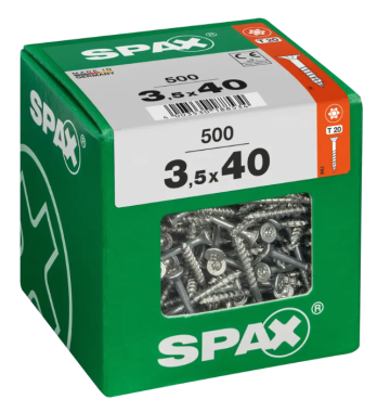 Spax Universalschraube 3,5 x 40 mm, 500 Stück, Teilgewinde, Senkkopf, T-STAR plus T20, 4CUT, WIROX, 4191010350396